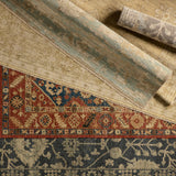 The Rhapsody collection features heirloom-quality designs of stunningly abrashed Old World patterns. The Maeli area rug boasts a beautifully washed Oushak motif with a decorative border. The gray tones are accented with cream, black, brown, and green hues for added depth and intrigue. This durable wool handknot anchors living spaces with a fresh take on vintage style. Amethyst Home provides interior design, new construction, custom furniture, and area rugs in the Los Angeles metro area.