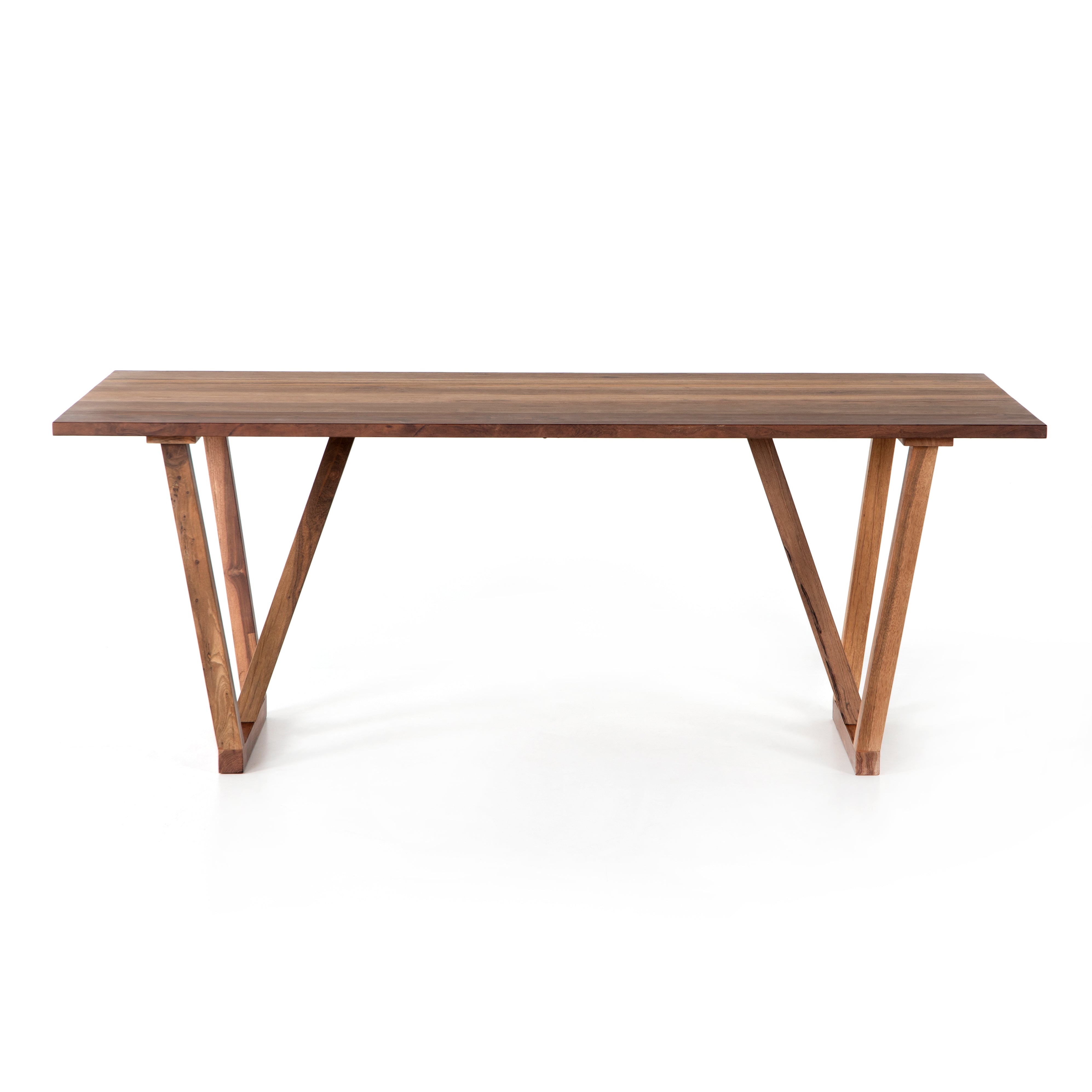 We love the reverse A-frame base of this Cyril Dining Table - Natural Reclaimed. Made of mixed reclaimed woods, each with unique graining, this is the perfectly sized table for intimate dinners or as a spacious open-style desk.  Overall Dimensions: 78.00